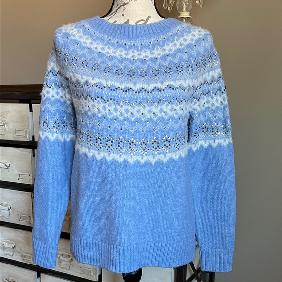 Talbots Sweaters - NEW Talbots Light Blue and White Fairisle Fuzzy Patterned Sweater